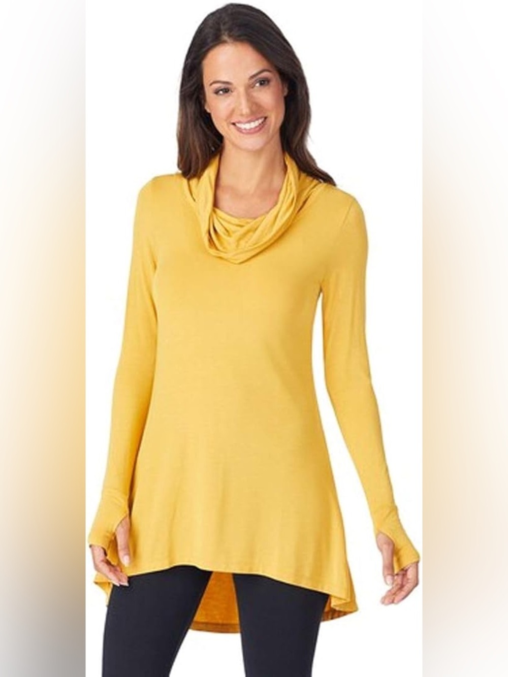 Cuddl Duds Softwear Women's Yellow Cowl Neck Tunic Modal